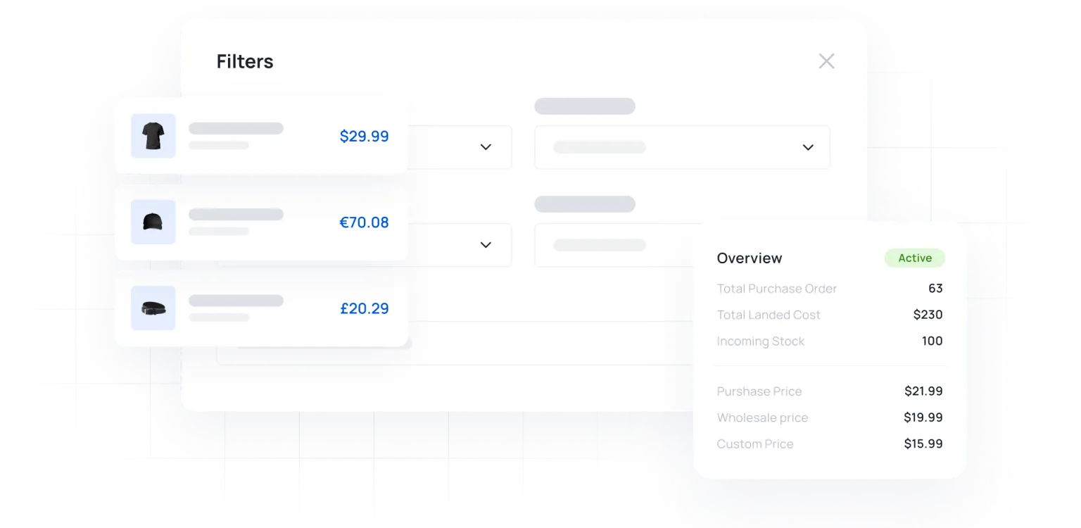 A container purchase order in Qoblex with freight and duty allocated